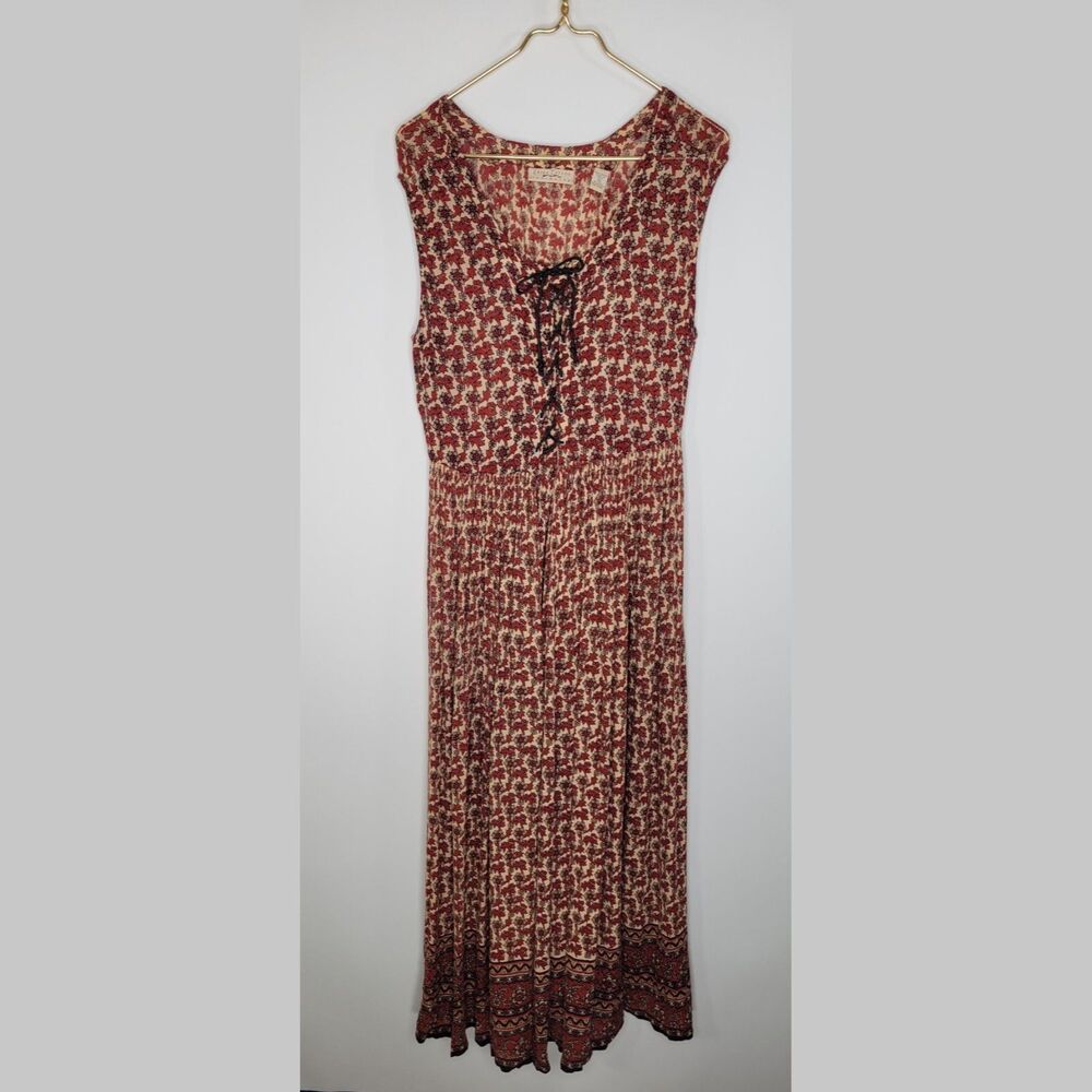 Vintage Floral Micro Pleated Dress Sz M Lace Up Cottage Broomstick Boho Prairie